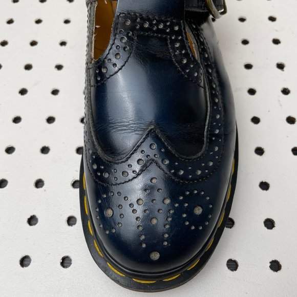 Vintage Dr. Martens Doc England Navy Blue Black Wingtip Mary Janes Sandals UK 6 - Picture 8 of 15